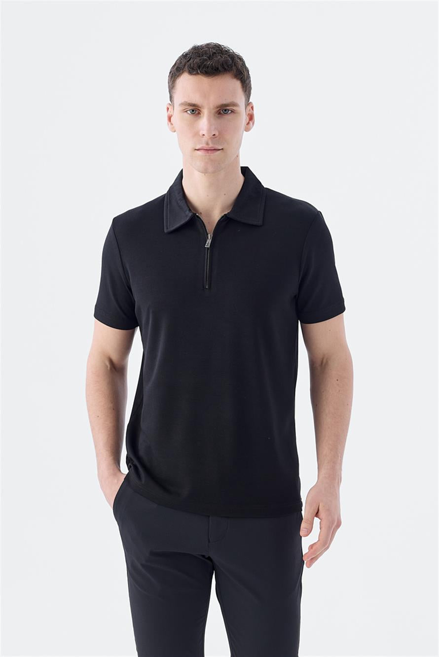 Black Slim Fit Cutaway Collar T Shirt