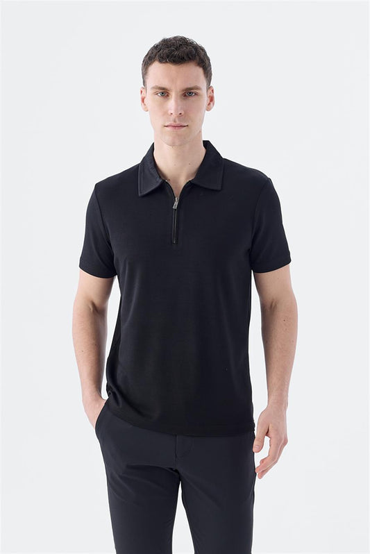 Black Slim Fit Cutaway Collar T Shirt