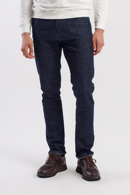 Navy Slimfit Cotton Washed Jeans Coat Trousers