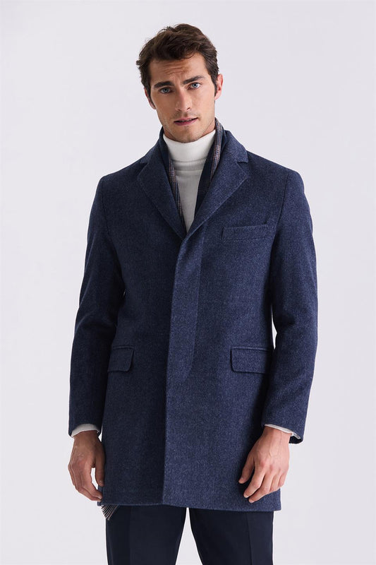 Navy Regular Fit Single Collar Woolly Collar Jacket