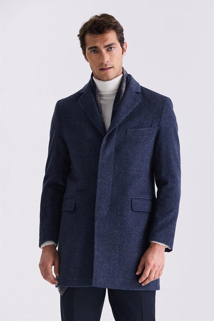 Navy Regular Fit Single Collar Woolly Collar Jacket