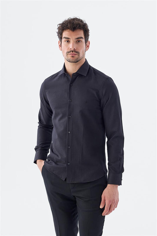Black Comfort Fit Cotton Shirt