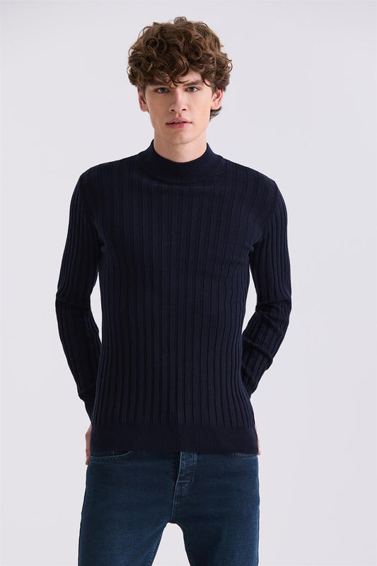 Navy Slim Fit Half Sailor Knitted Sweater