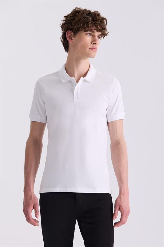 Slim Fit White Polo Collar T Shirt