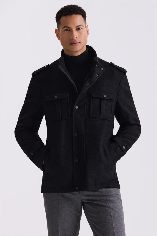 Black Slim Fit Judge Collar With A Patch On It