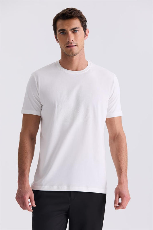 Ecru Slim Fit Round Collar T Shirt