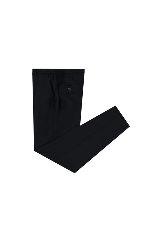 Dark Navy Comfort Fit With Elastic Wool Fabric Trousers