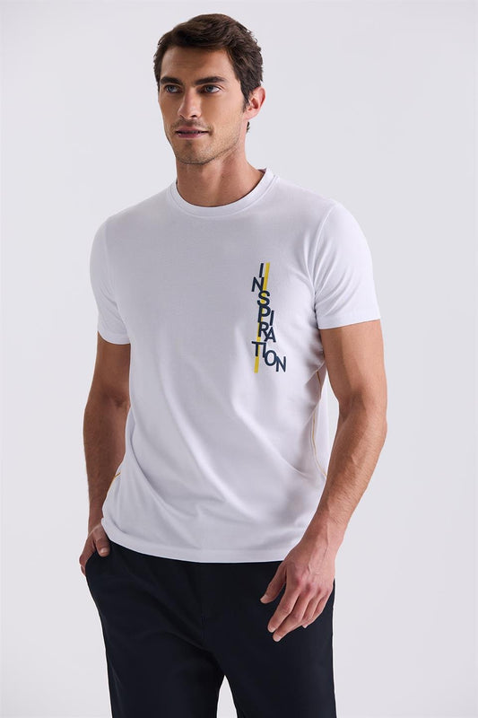 Slim Fit White Round Collar T Shirt