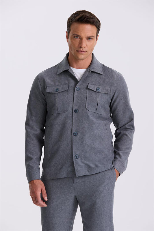 Anthracite Slim Fit Baby Collar Pocket Sports Suit