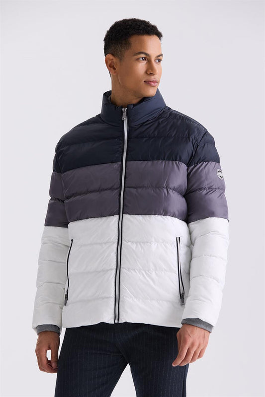 Navy Slim Fit High Collar Winter Bloated Jacket