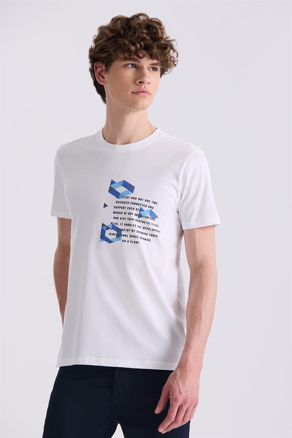 Slim Fit White Round Collar T Shirt