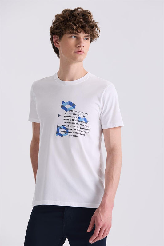 Slim Fit White Round Collar T Shirt