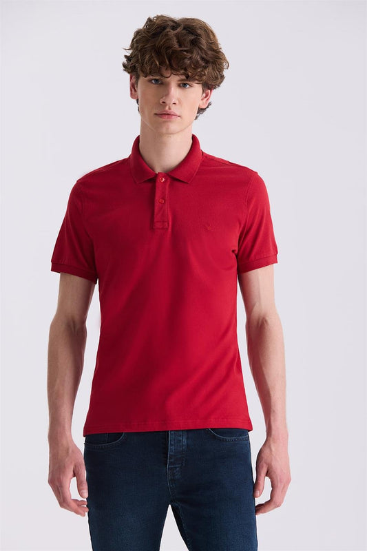 Red Slim Fit Polo Collar T Shirt