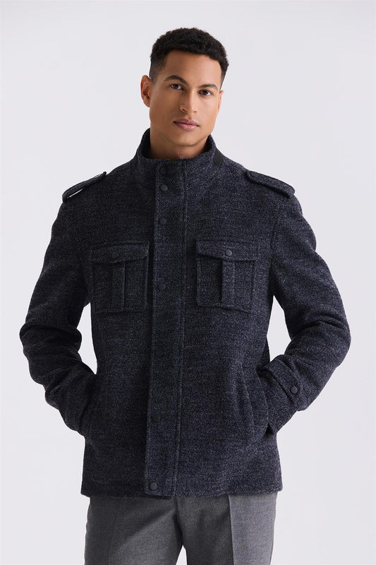 Dark Navy Slim Fit Judge Collar Is A Sports Collar Jacket