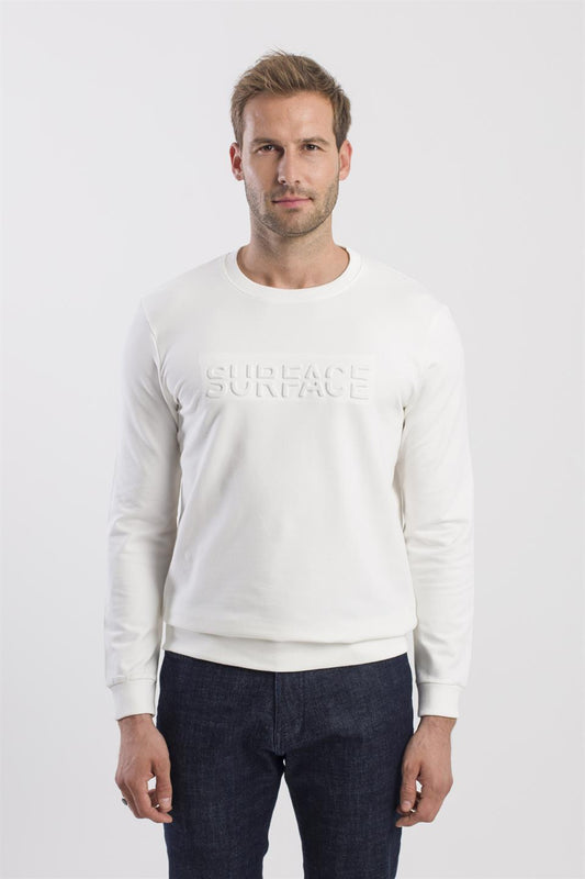 Ecru Slim Fit Round Collar 100% Cotton Printed Sweatshirt