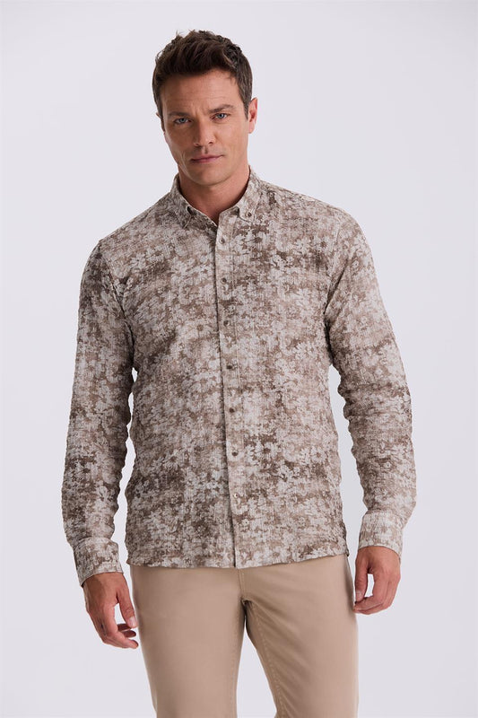 Comfort Fit Shirt With Coffee Buttoned Collar