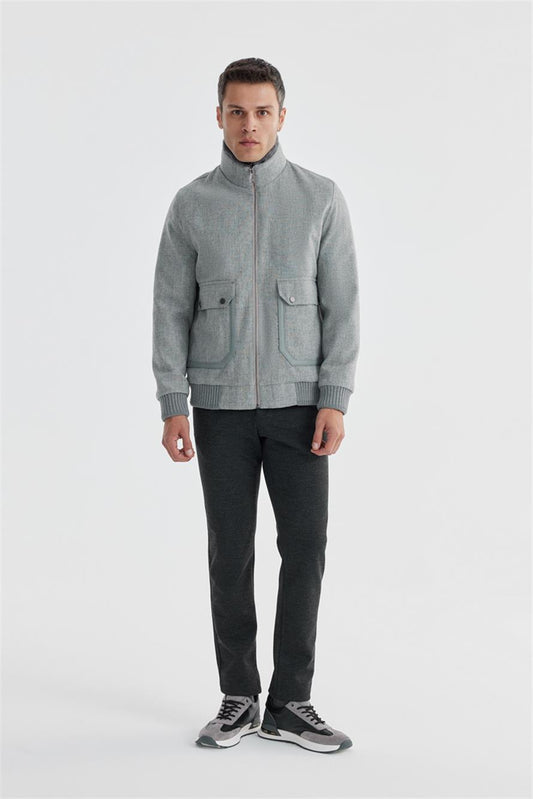 Gray Comfort Fit Fleece Collar Woolly Jacket