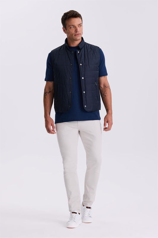 Navy Judge Collar Fiber Slim Fit Vest