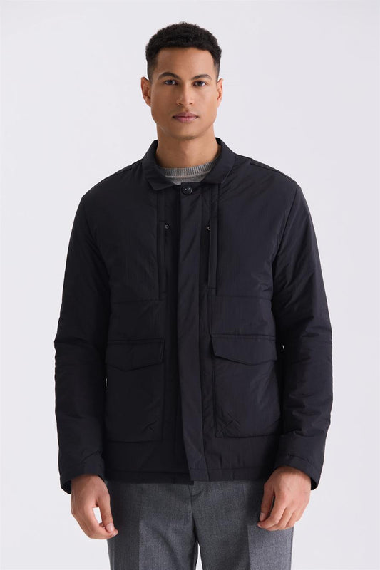 Black Comfort Fit Shirt Collar And Jacket