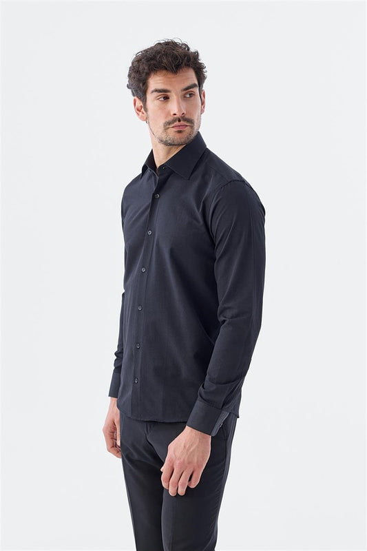 Black 1 Slim Fit Italian Collar With Pattern Classical Tie With Cotton Shirt