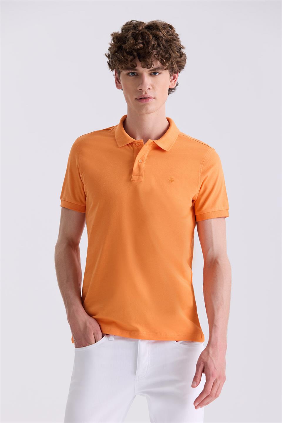 Slim Fit Orange Polo Collar T Shirt