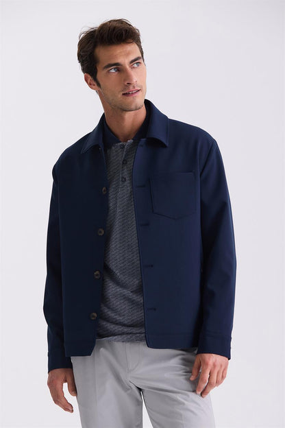 Navy Slim Fit Baby Collar Jacket