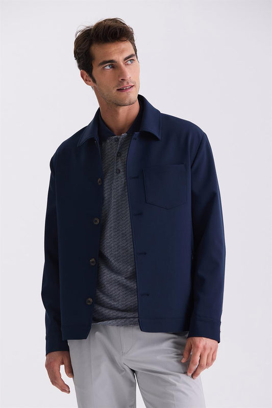 Navy Slim Fit Baby Collar Jacket