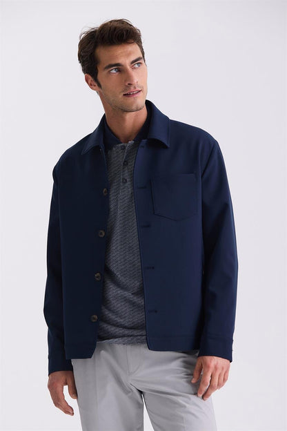 Navy Slim Fit Baby Collar Jacket