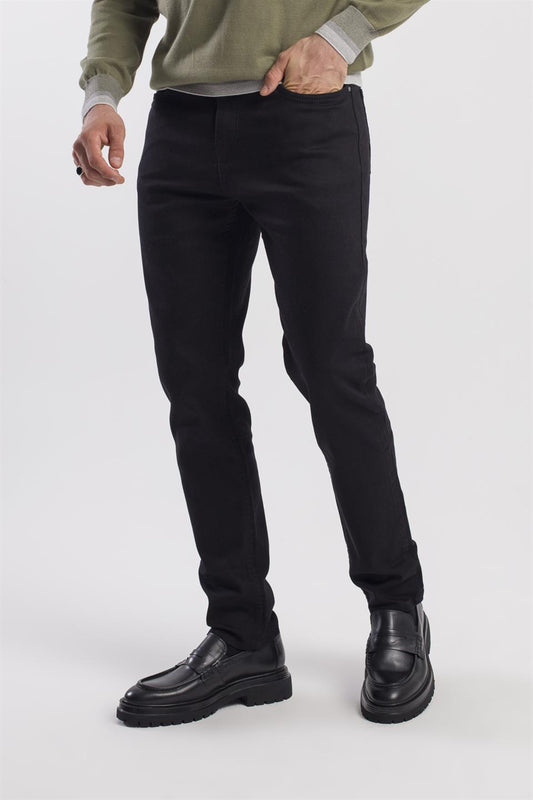 Black Slim Fit Cotton Side Pocket Jeans And Coat Trousers