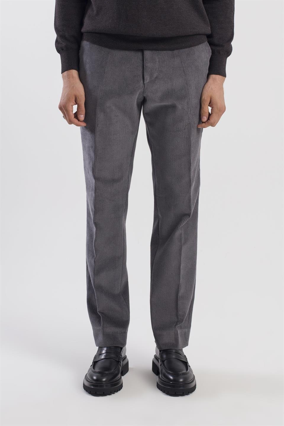 Anthracite Regular Fit 100% Cotton Velvet Trousers