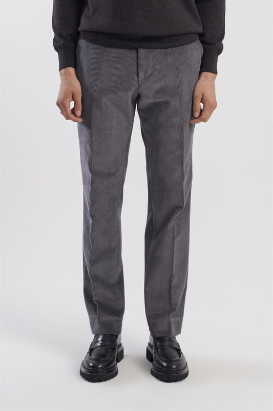 Anthracite Regular Fit 100% Cotton Velvet Trousers