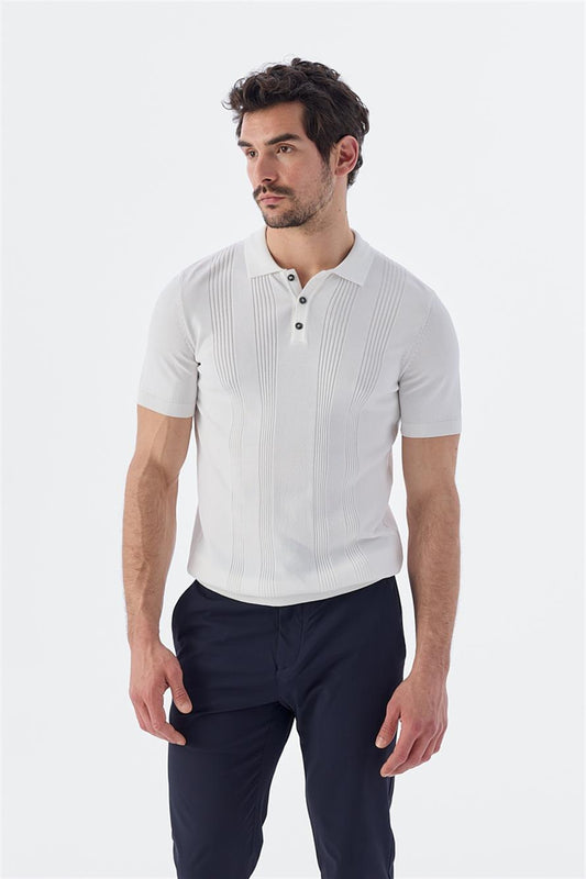 White Slim Fit Polo Collar T Shirt With A Design