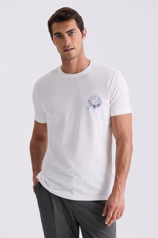 Ecru Slim Fit Round Collar T Shirt