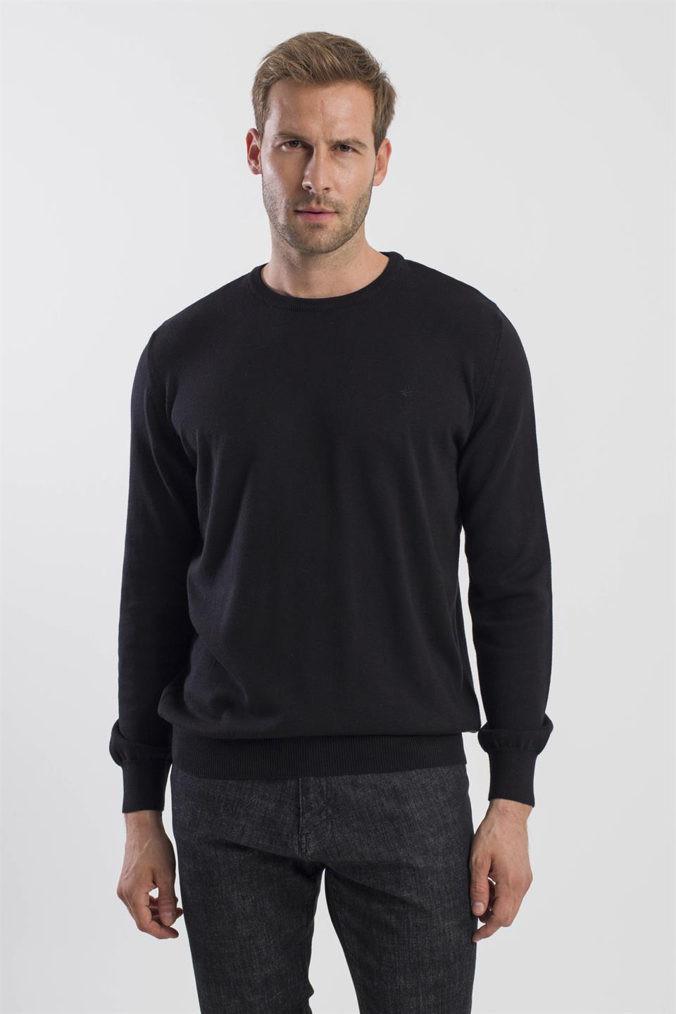 Black Slim Fit Round Collar Knit Sweater