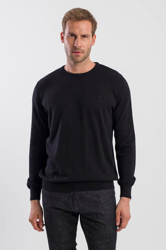 Black Slim Fit Round Collar Knit Sweater