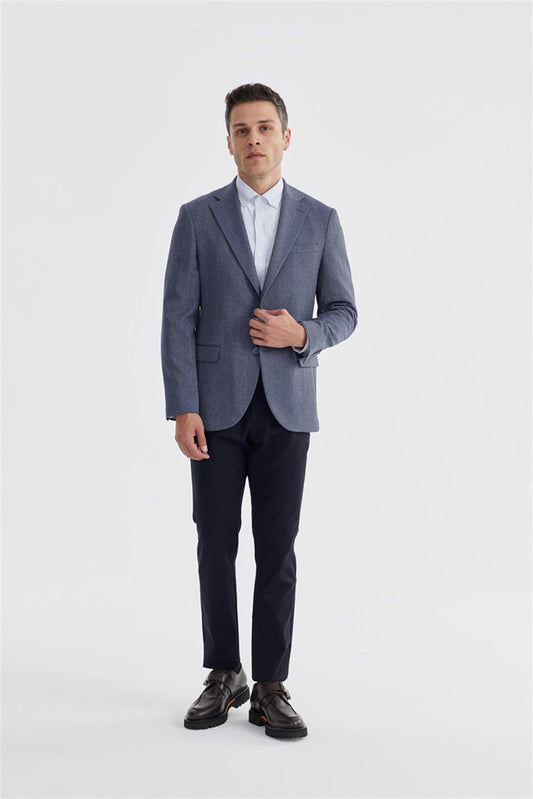 Navy Slim Fit Plaid Double Breasted Jacket