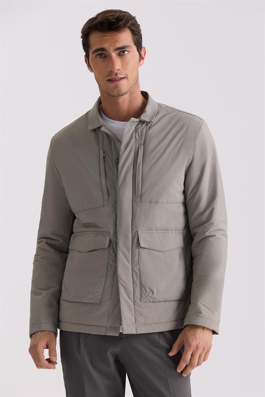 Khaki Comfort Fit Shirt Collar And Jacket