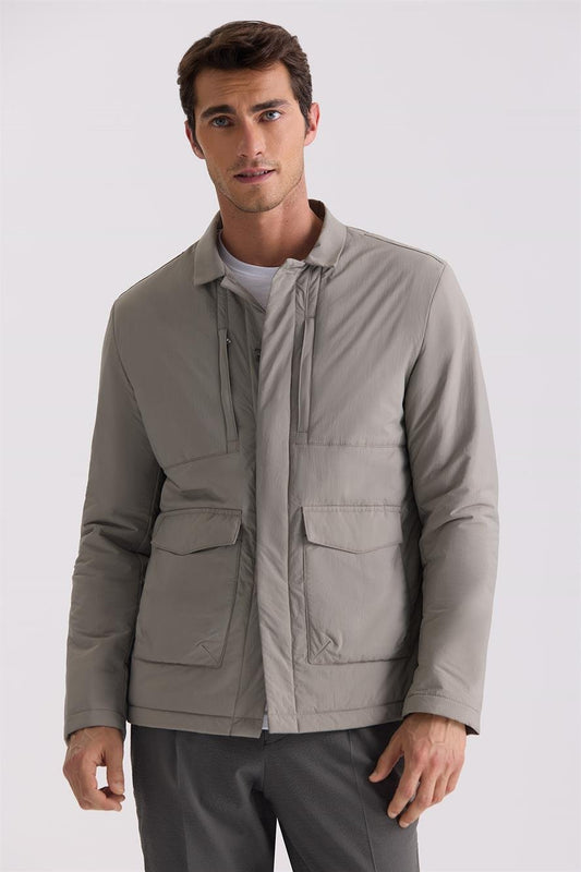 Khaki Comfort Fit Shirt Collar And Jacket
