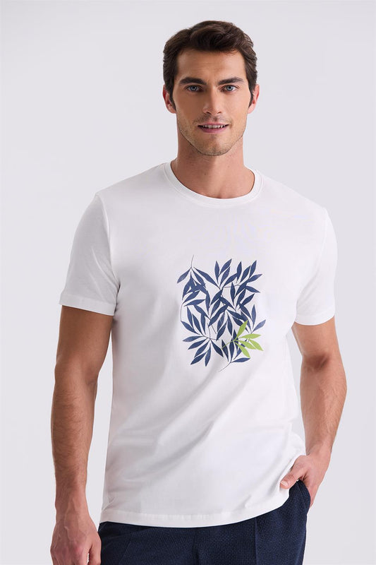 Ecru Slim Fit Round Collar T Shirt
