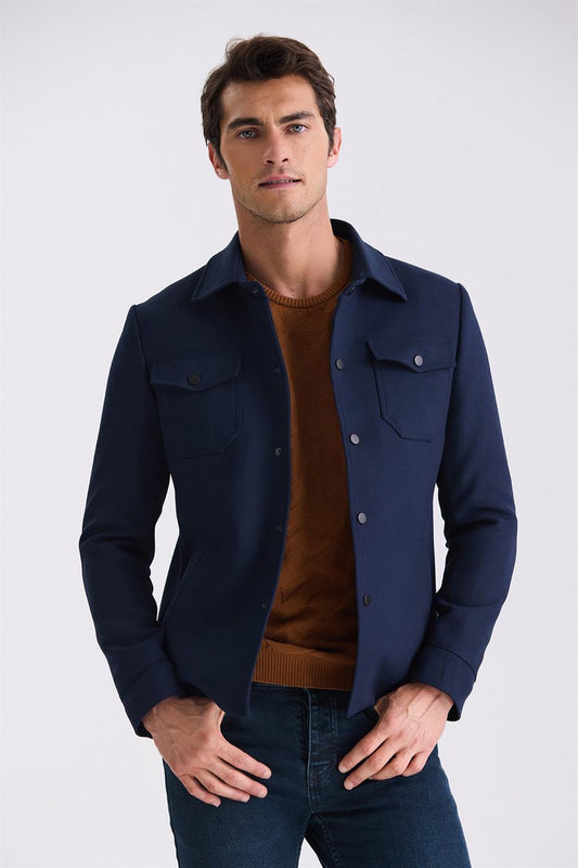 Navy Slim Fit Baby Collar Sports Jacket