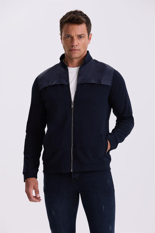 Navy Slim Fit Cotton Lycra Tracksuit With Zipper Wrap