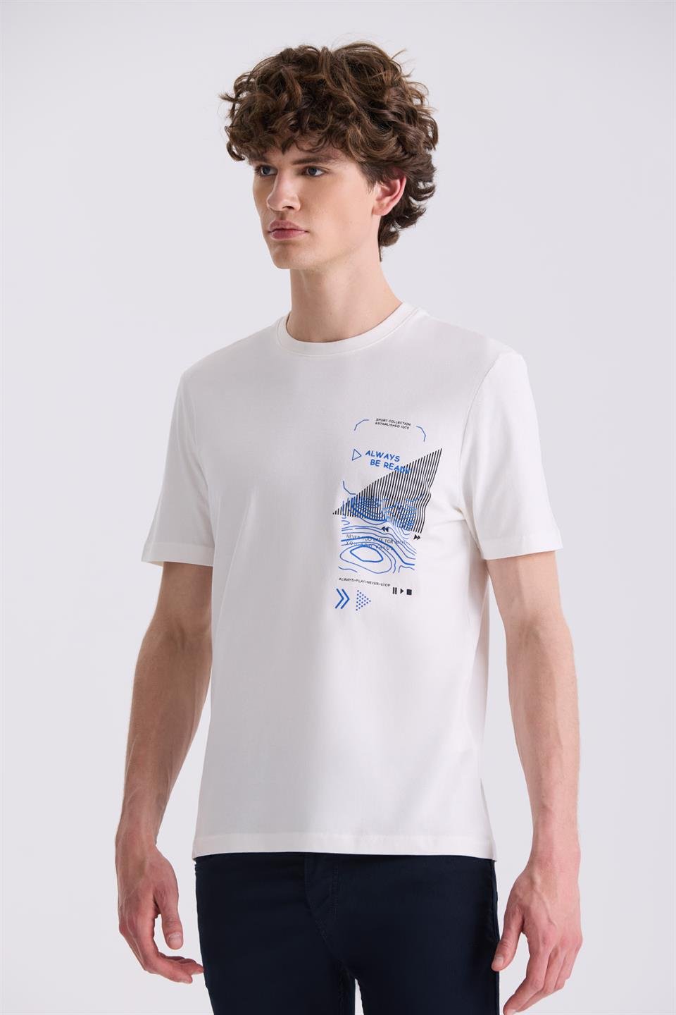 Ecru Slim Fit Round Collar T Shirt