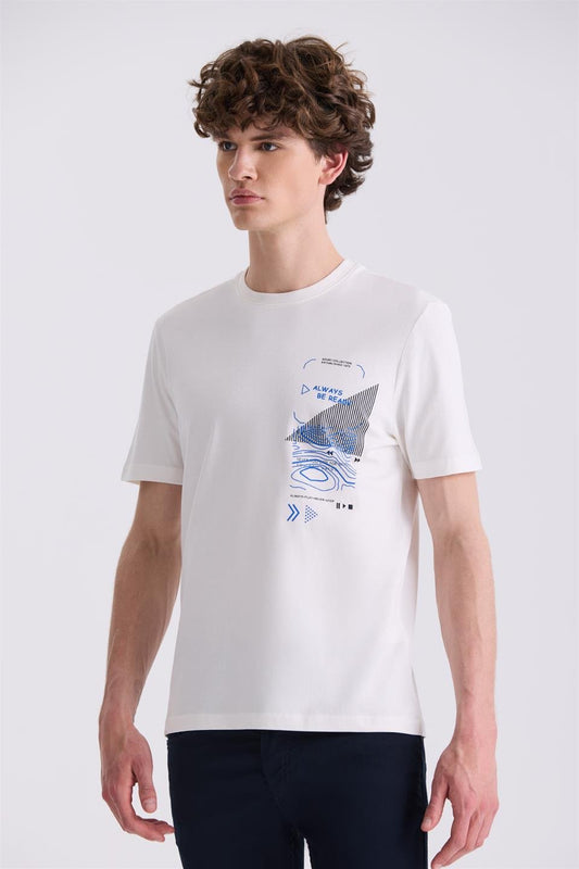 Ecru Slim Fit Round Collar T Shirt
