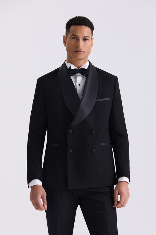 Black Slim Fit Shawl Collar Double Breasted Tuxedo