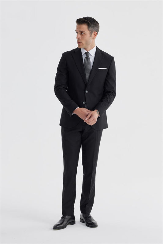 Black Slim Fit Single Collar Flat Suit