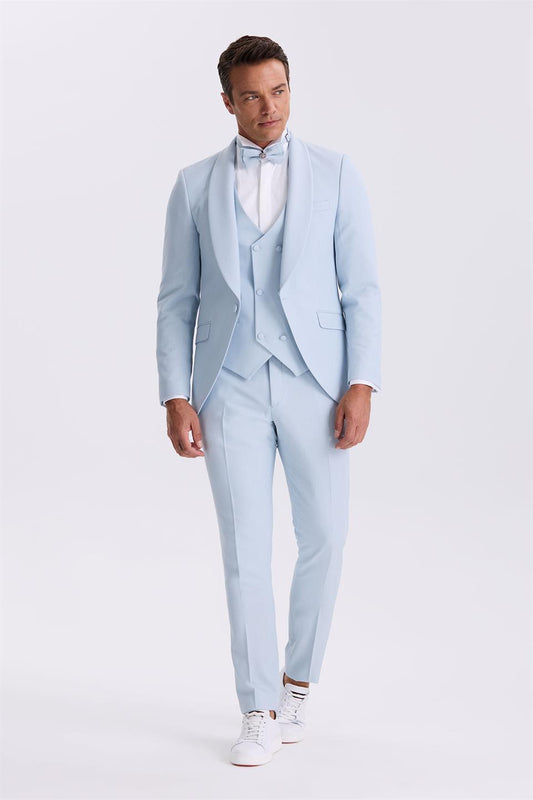 Blue Slim Fit Shawl Collar Coated Smokin Wedding Suit