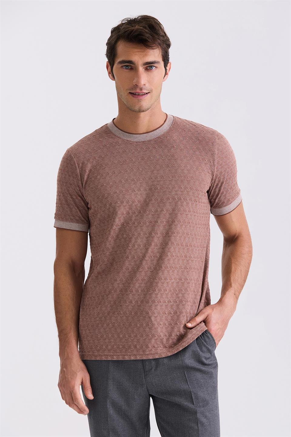 Coffee Slim Fit Round Collar T Shirt
