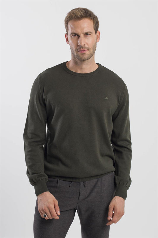 Khaki Slim Fit Round Collar Knitted Sweater