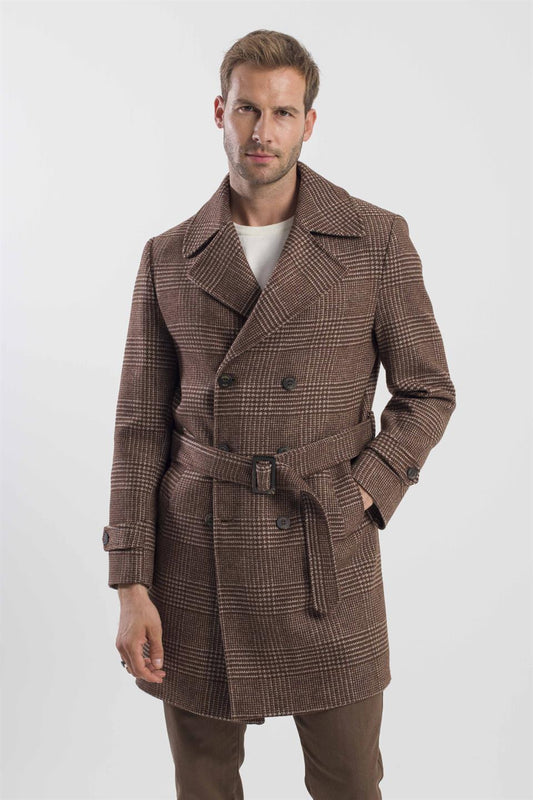 Coffee Slim Fit Sailor Collar Scottish Wool Jacket