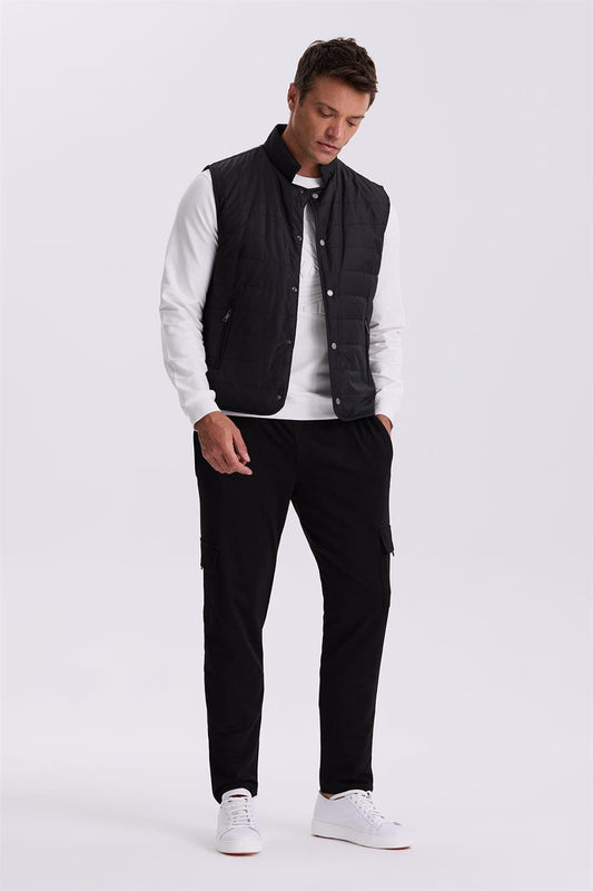 Black Judge Collar Fiber Slim Fit Vest